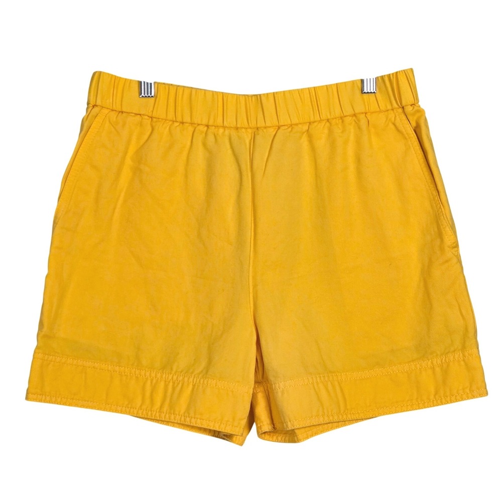 COS Women Small Pull On Shorts Cotton Linen Golden Yellow Pocket Elastic Waist